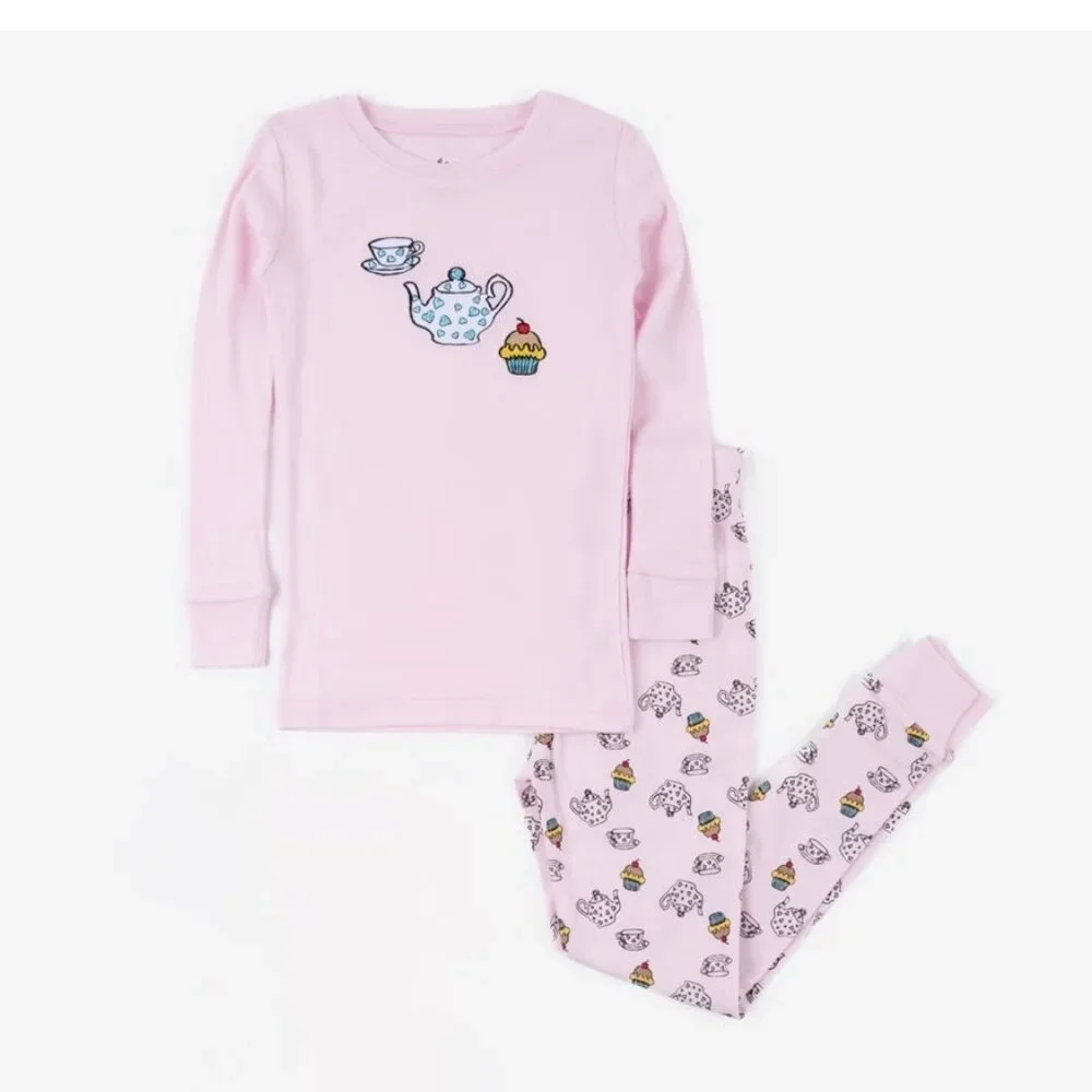 Leveret Girls Tea Set Print Cotton Emrboidered Cupcake Pajama PJ Set 8